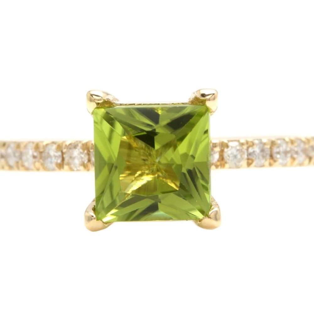 1.60 Carats Natural Peridot and Diamond 14K Solid Yellow Gold Ring